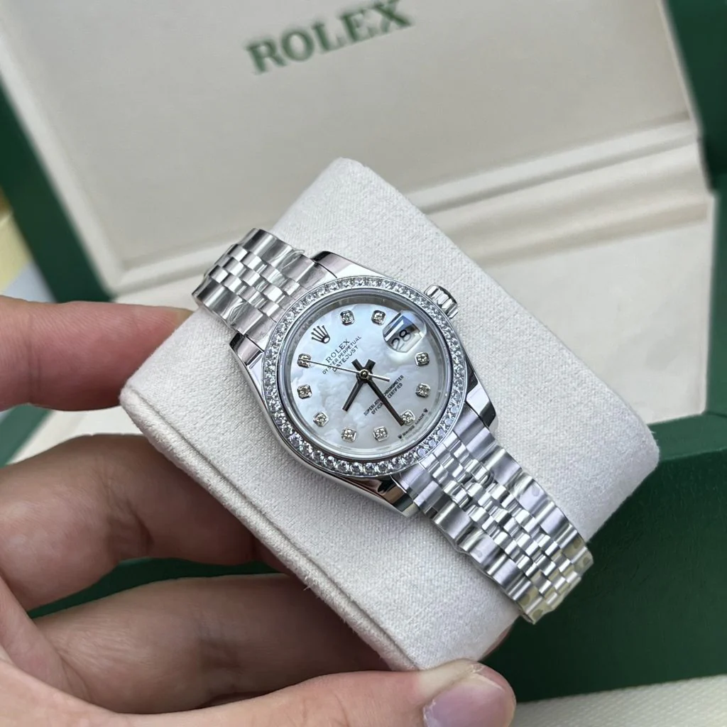 Master Copy Rolex Date Just Diamonds Cover with white Chain