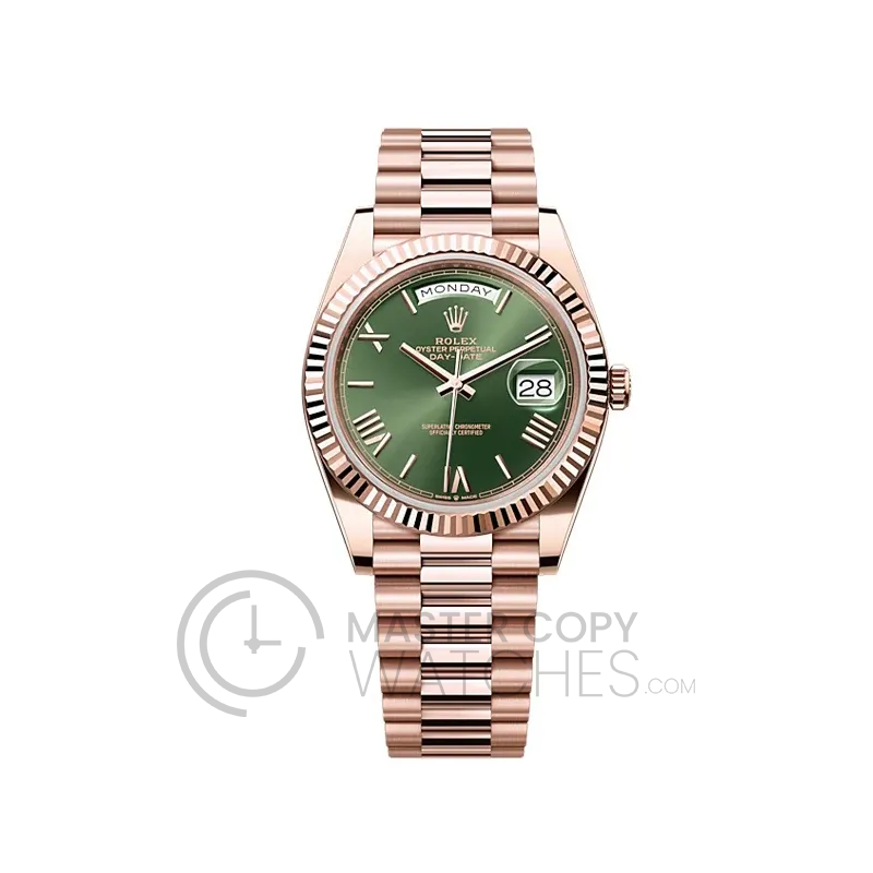 Embrace luxury with the Rolex Day-Date 40 featuring an olive green dial. The Presidential watch for those who demand the best.