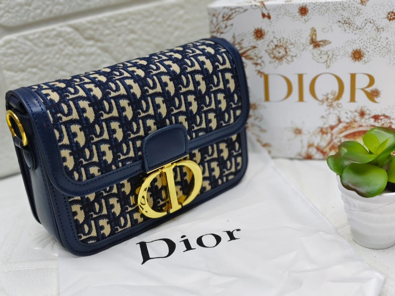 Christian Dior Blue Oblique Canvas 30 Montaigne